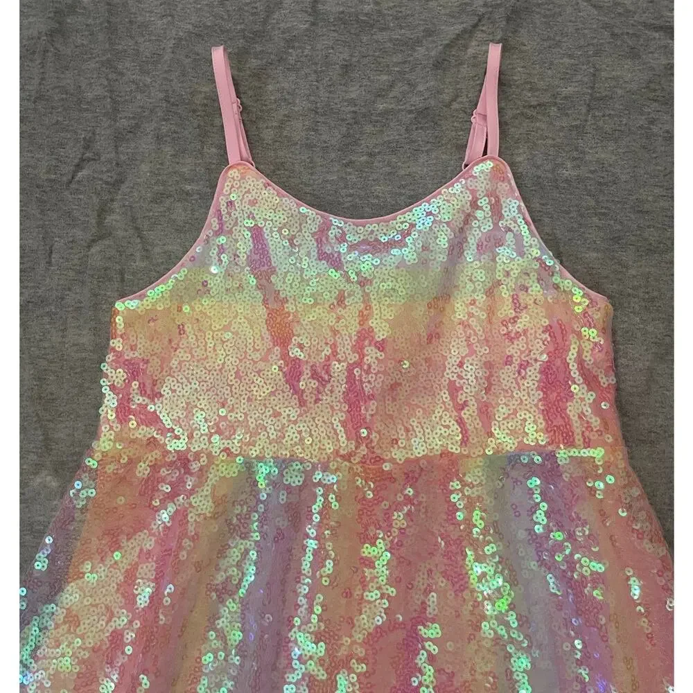 New Zunie Girls Size 12 Pink Purple Yellow Sequin Sleeveless Dress